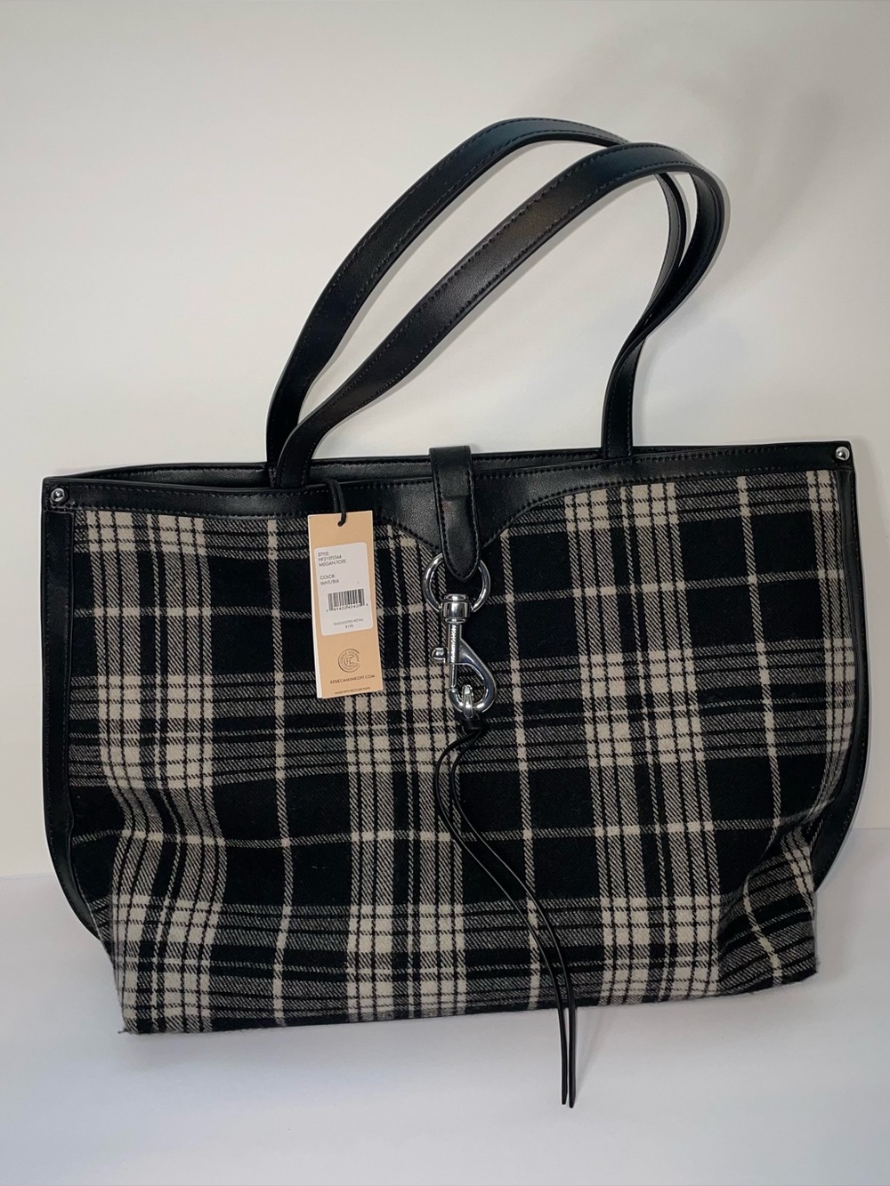 NWT Rebecca Minkoff Black and White Flannel Megan Tote
